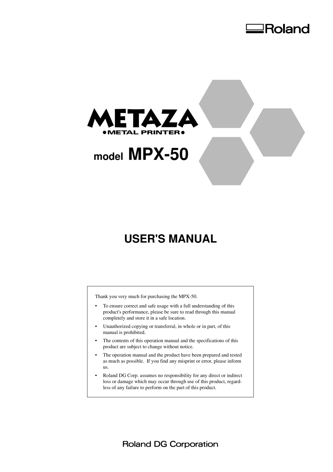 Roland user manual Model MPX-50 