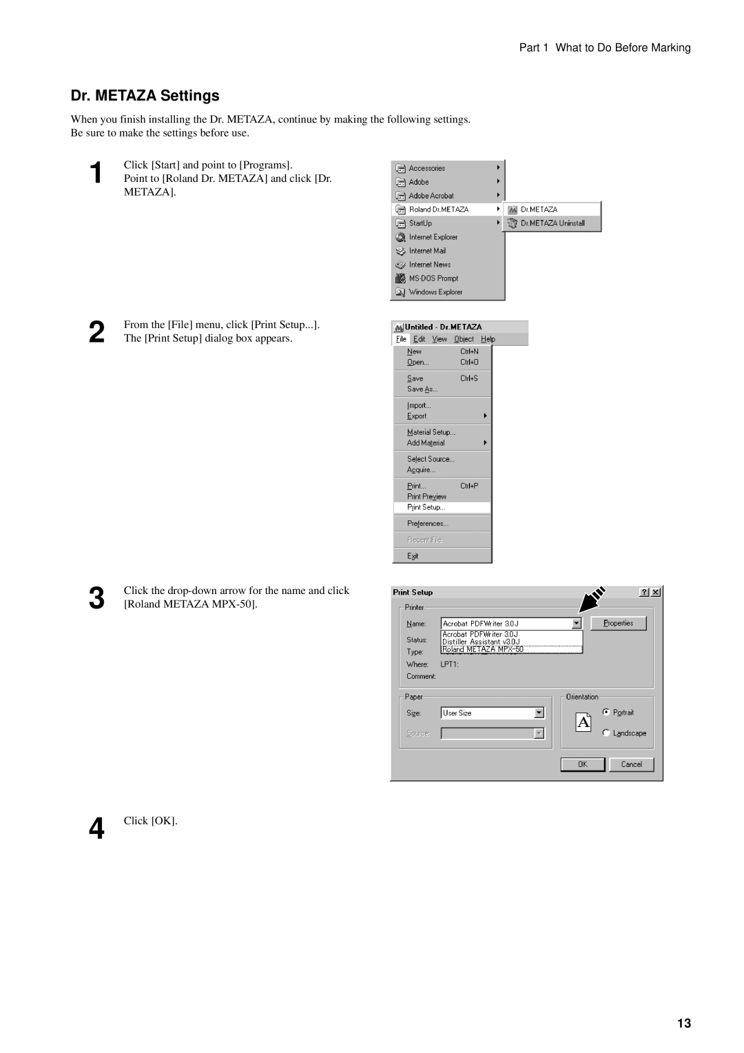 Roland MPX-50 user manual Dr. Metaza Settings 