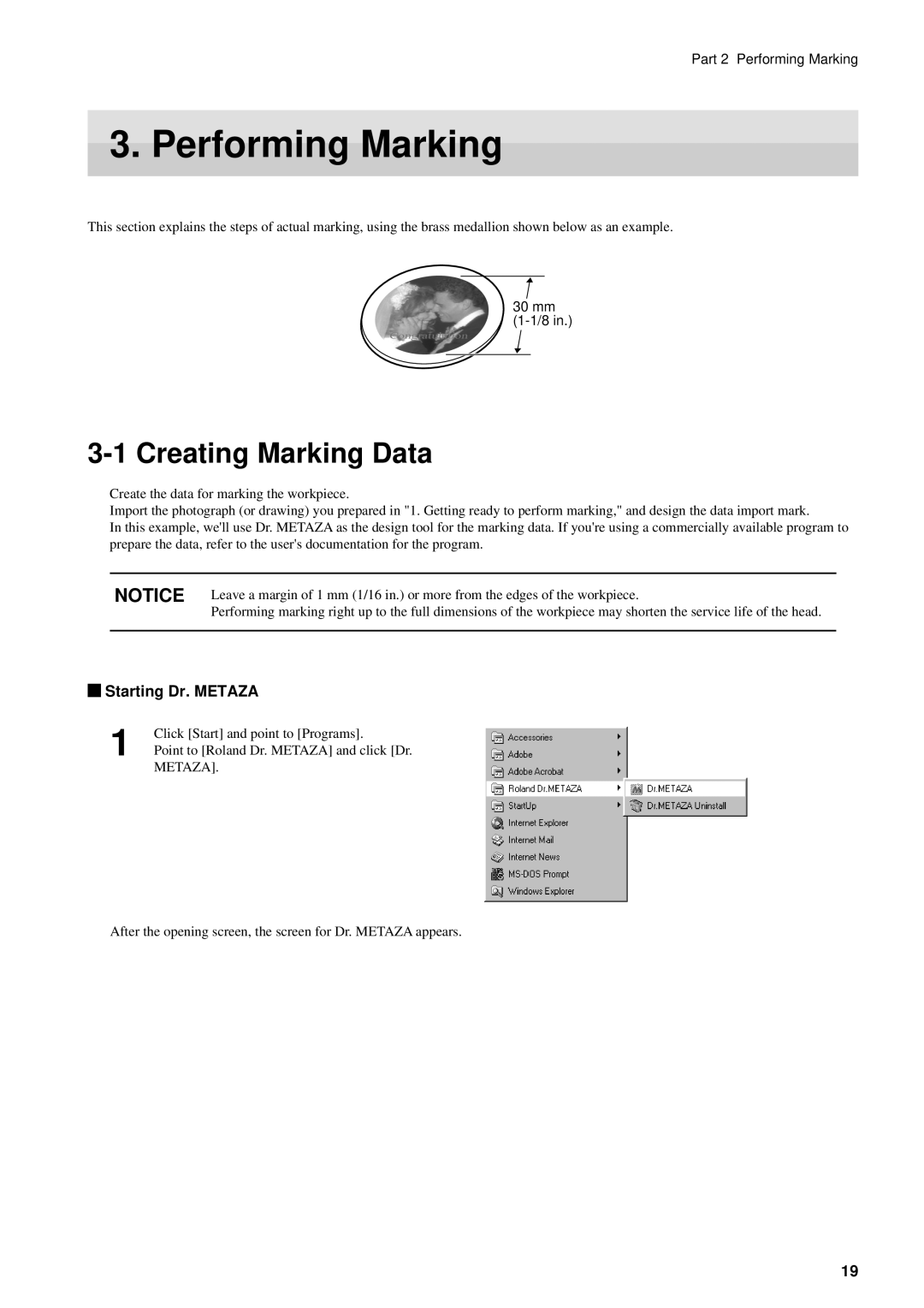 Roland MPX-50 user manual Performing Marking, Creating Marking Data, Starting Dr. Metaza 