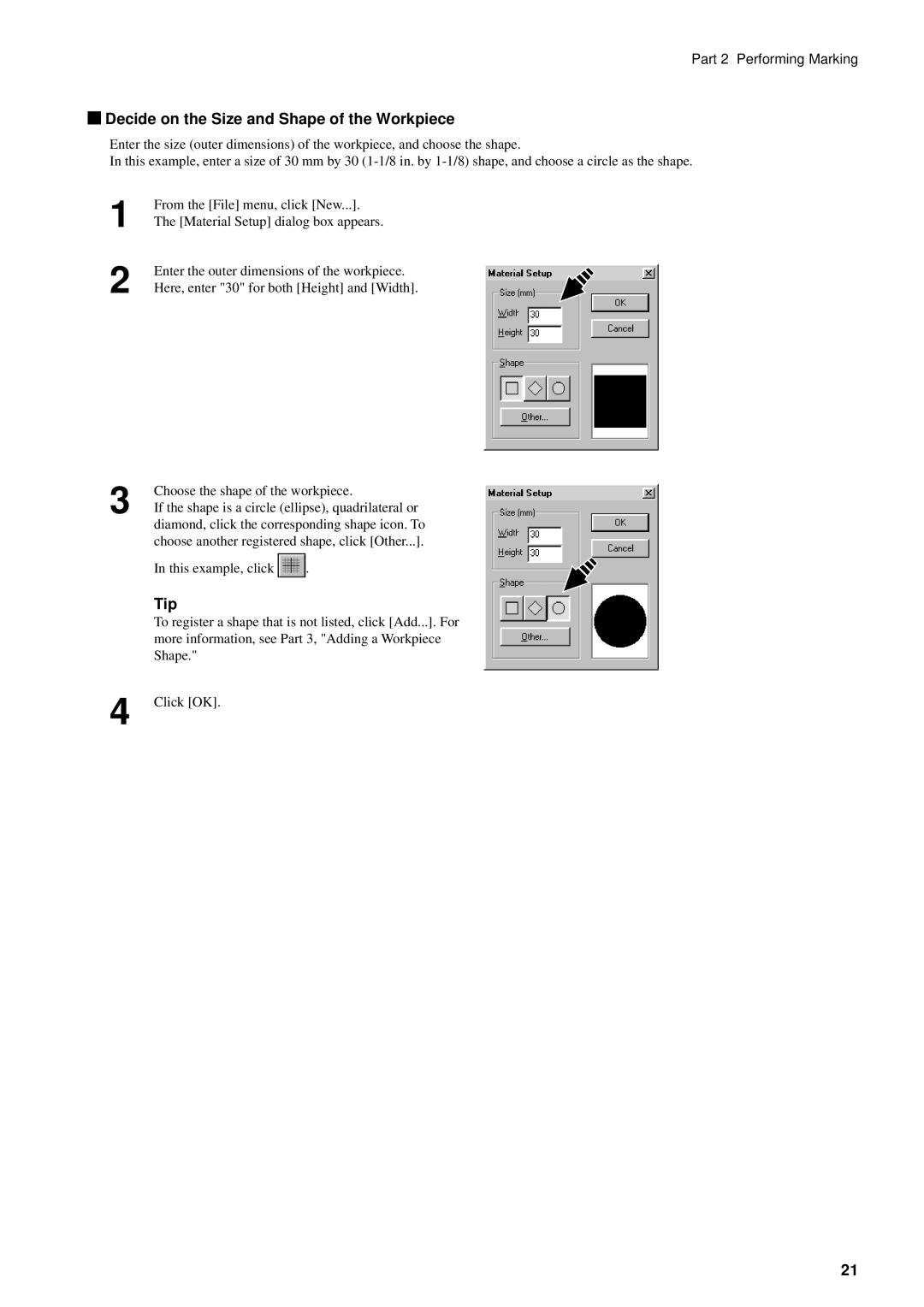 Roland MPX-50 user manual Decide on the Size and Shape of the Workpiece, Tip 