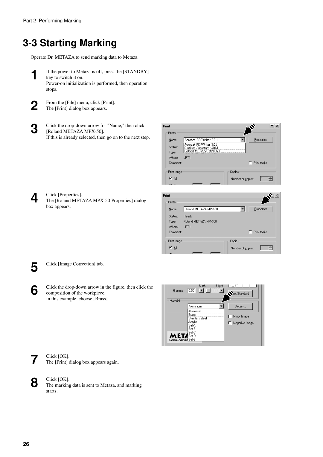 Roland MPX-50 user manual Starting Marking 