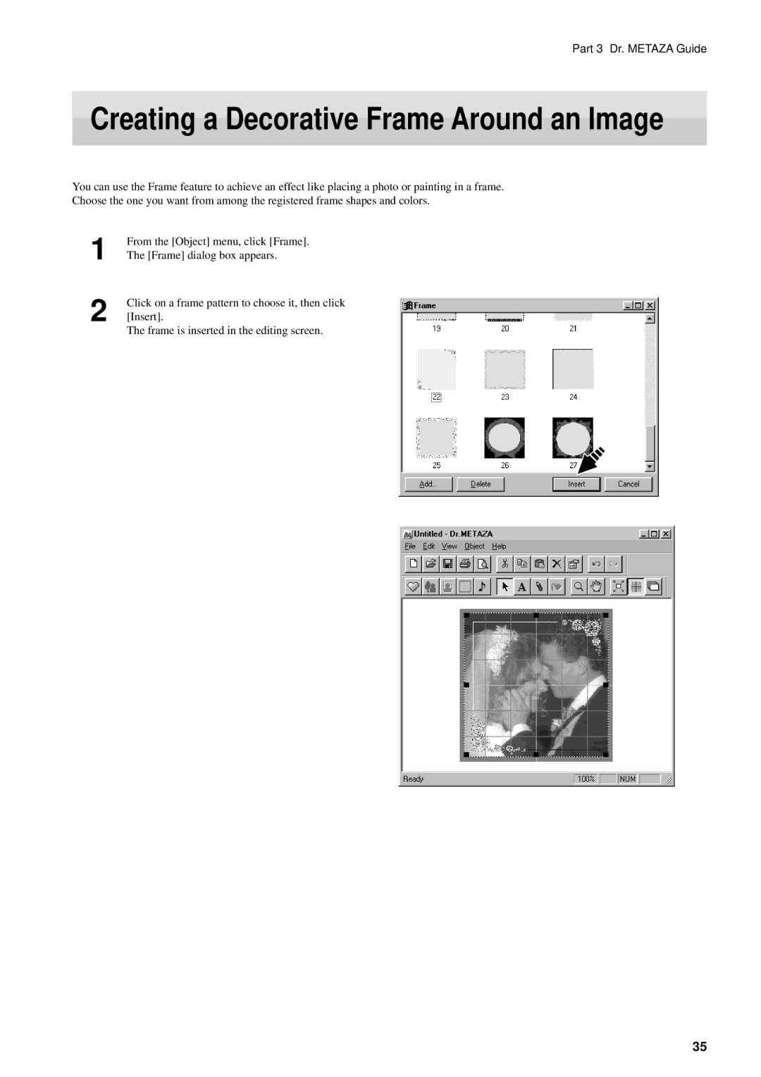 Roland MPX-50 user manual Creating a Decorative Frame Around an Image 