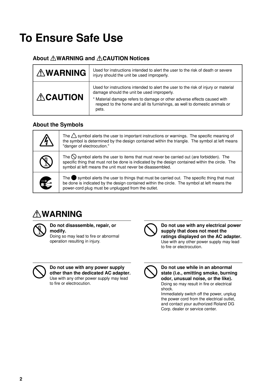 Roland MPX-50 user manual To Ensure Safe Use, About and Notices, About the Symbols, Do not disassemble, repair, or modify 