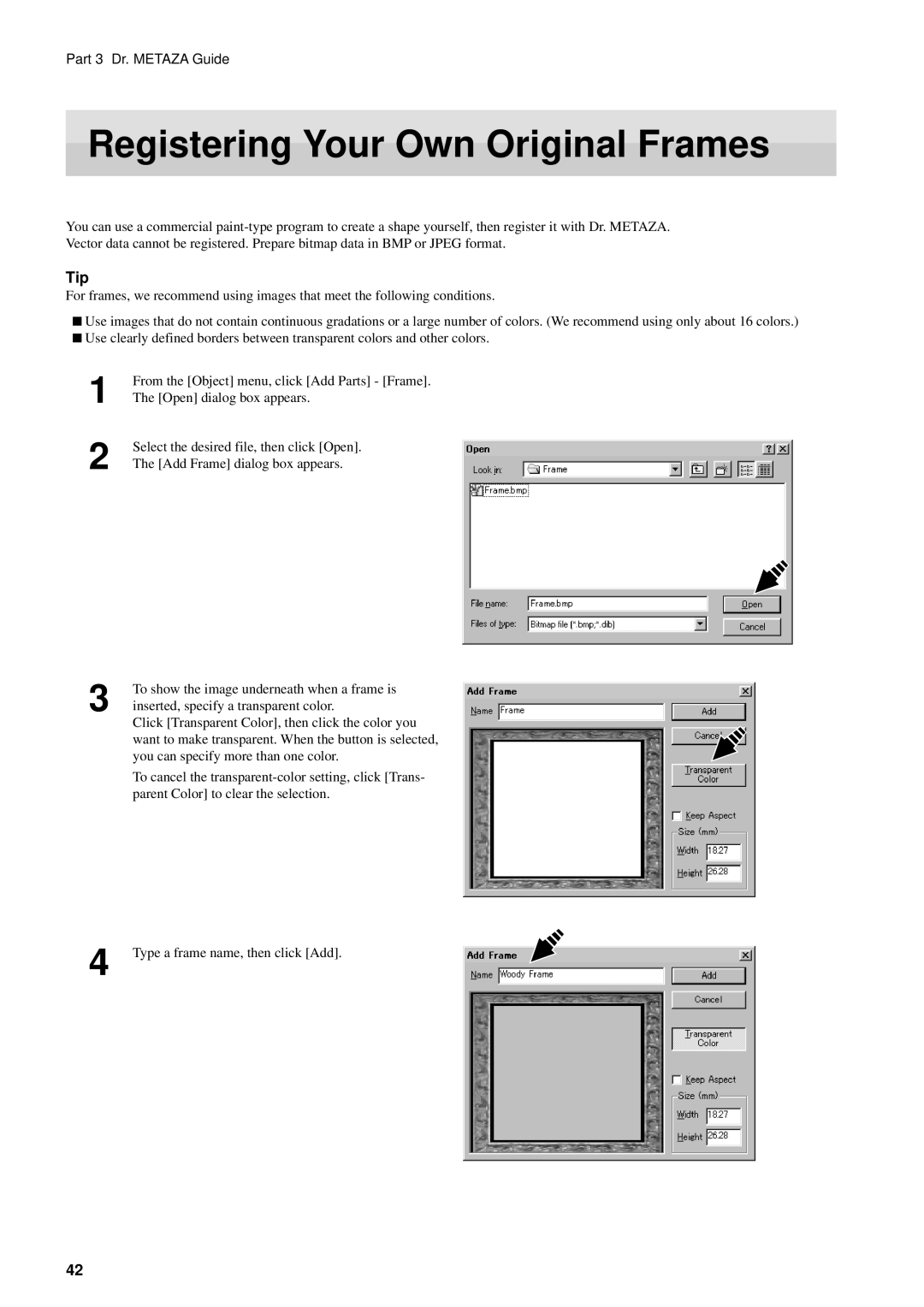 Roland MPX-50 user manual Registering Your Own Original Frames, Tip 