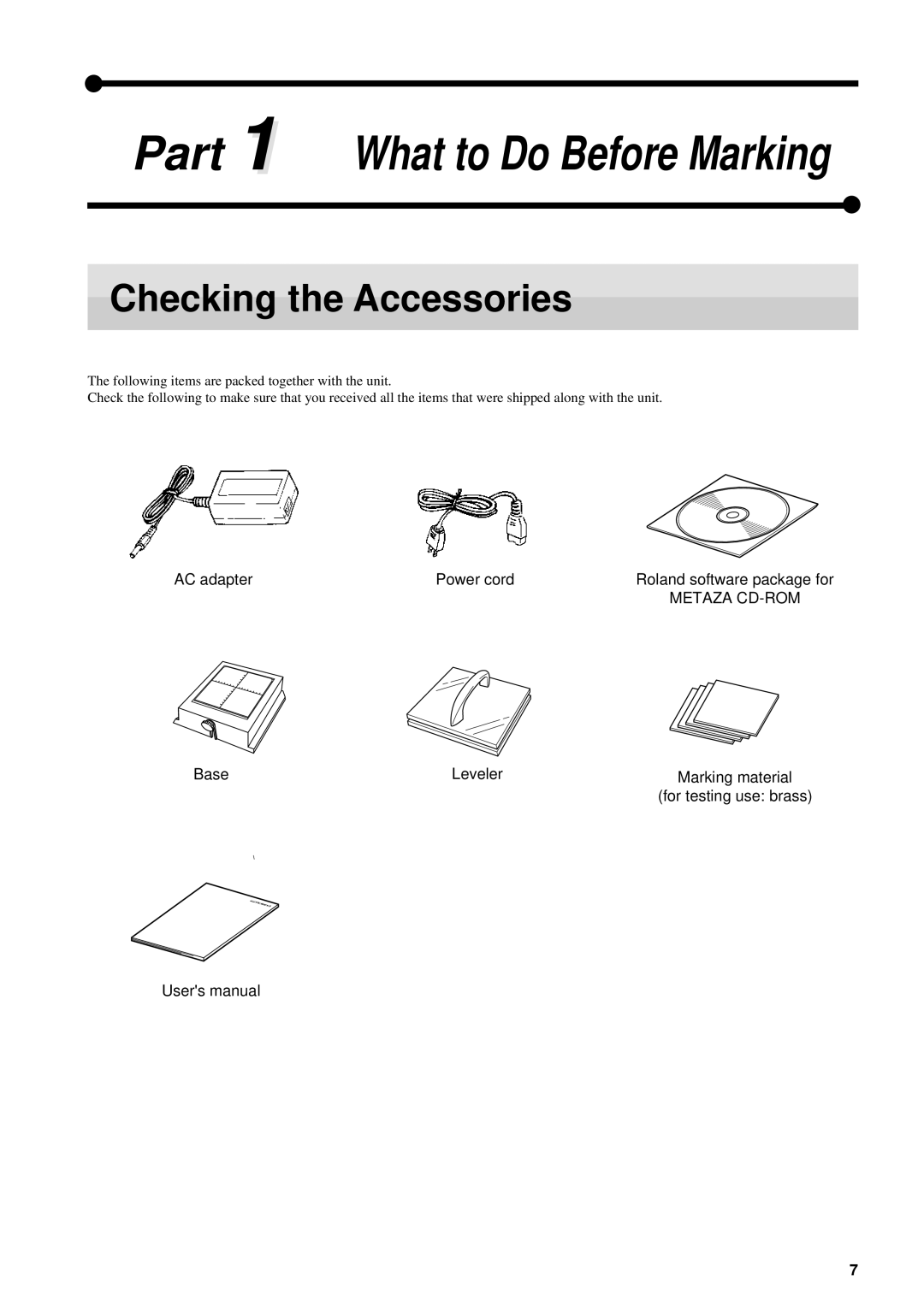 Roland MPX-50 user manual Part, Checking the Accessories 