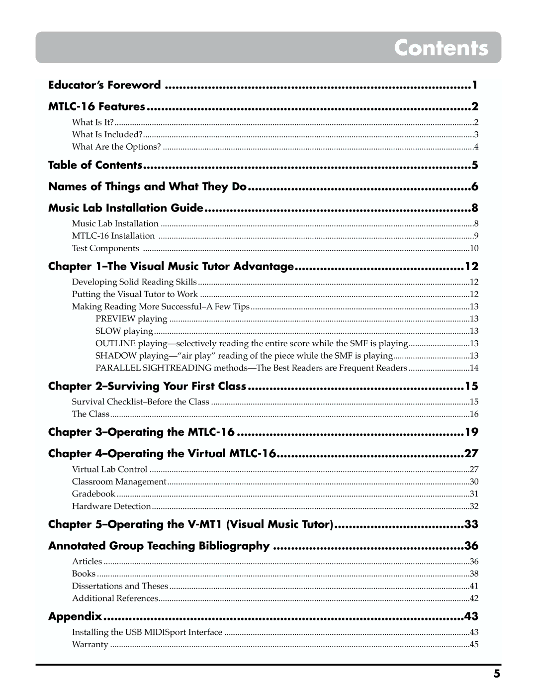 Roland MTLC-16 owner manual Contents 