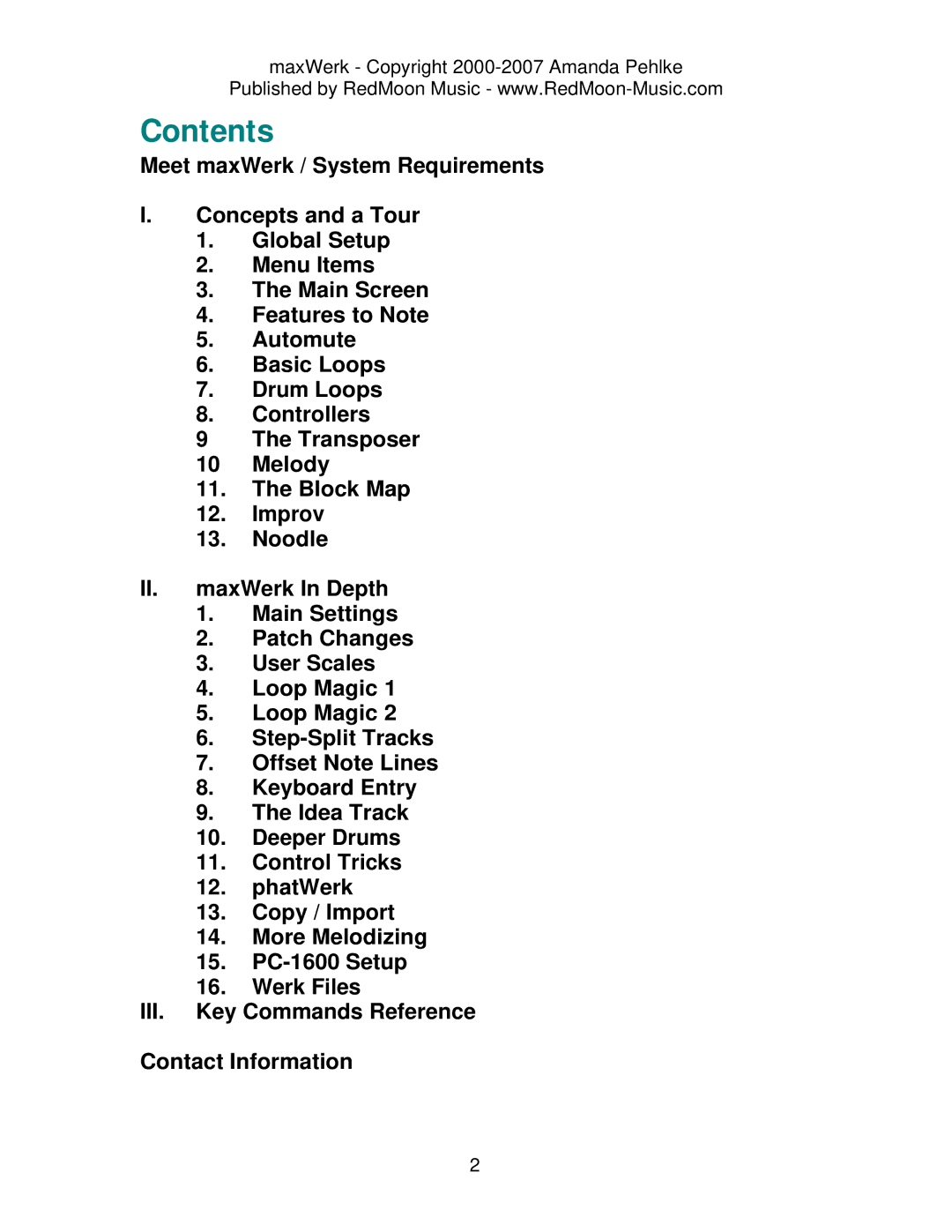 Roland Musical Instrument manual Contents 