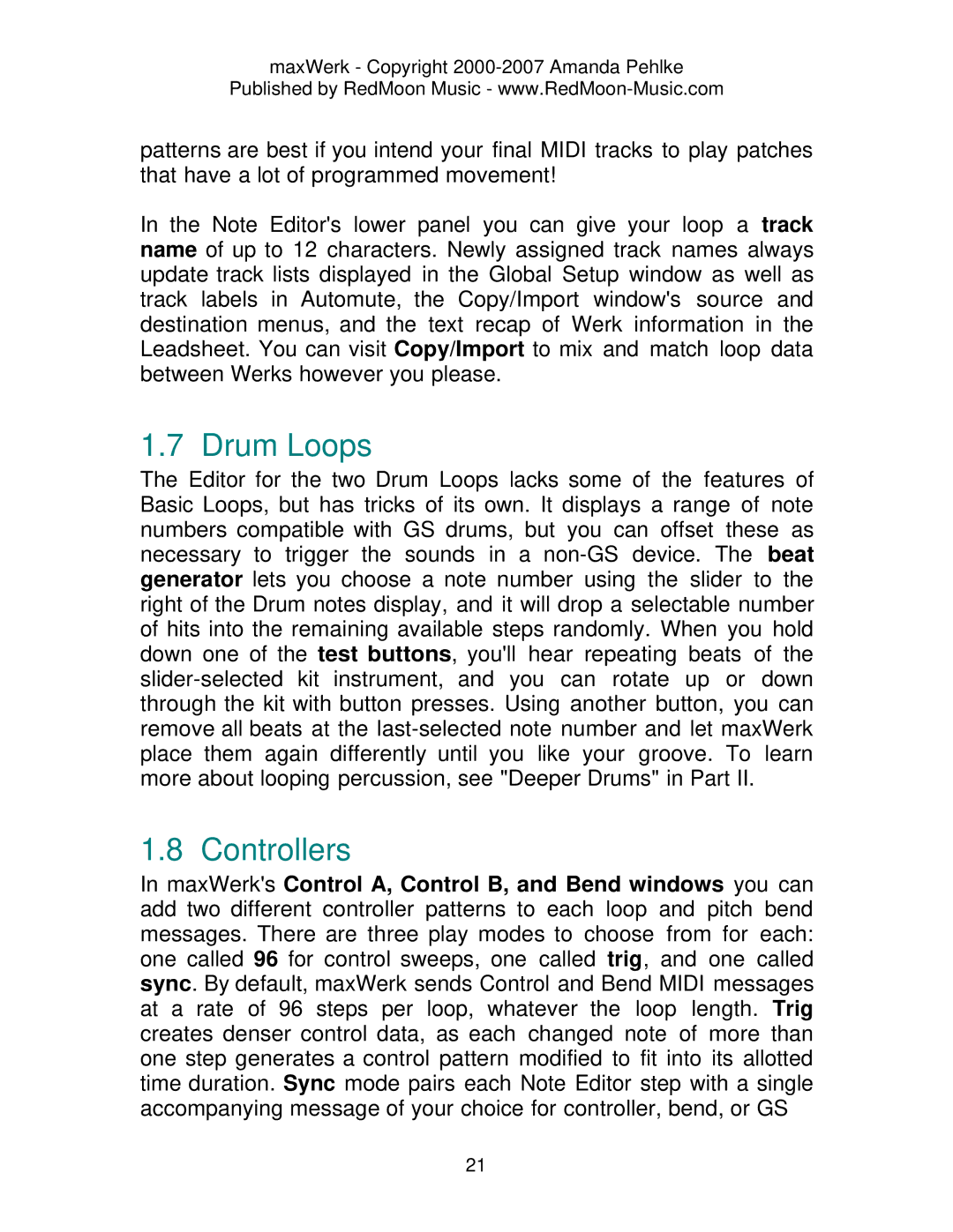 Roland Musical Instrument manual Drum Loops, Controllers 