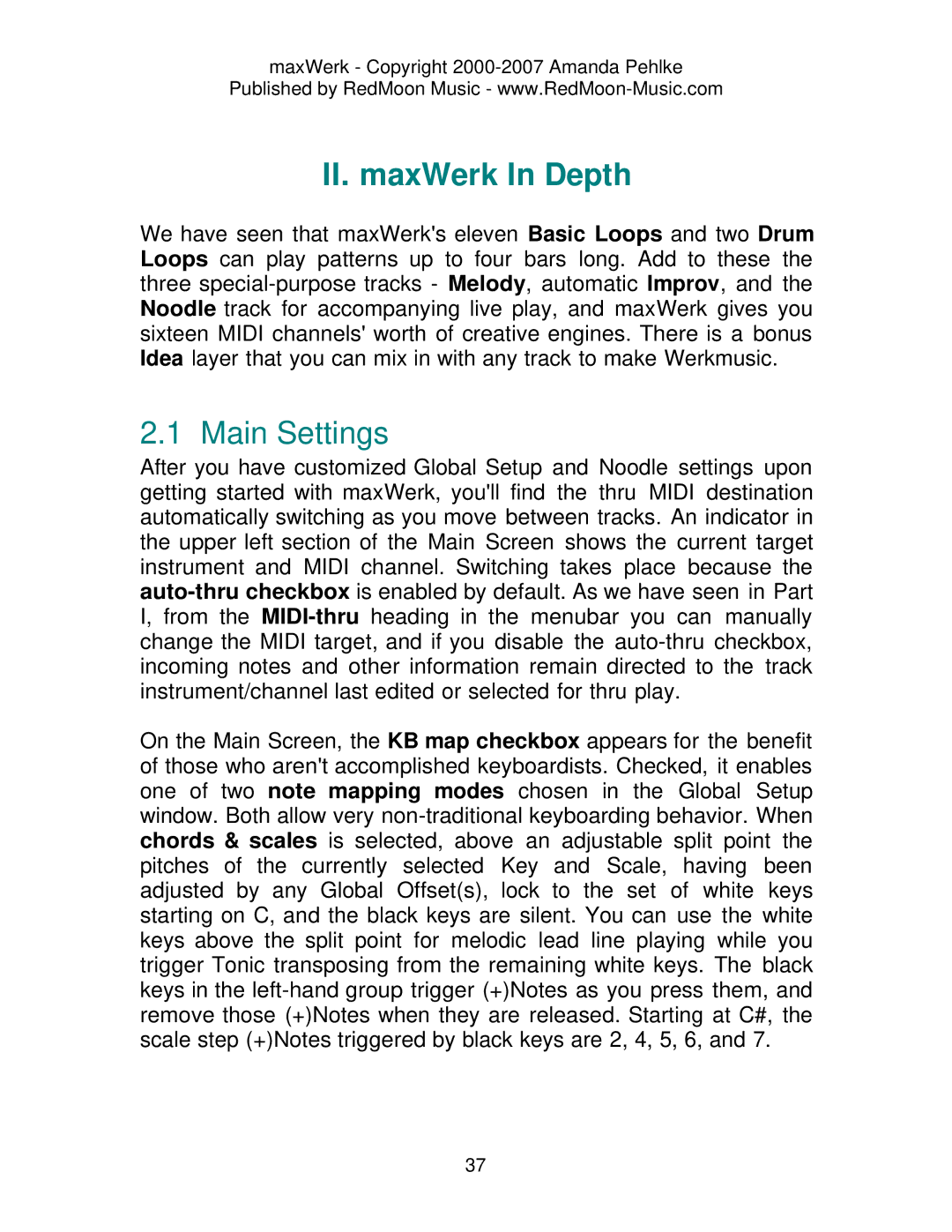 Roland Musical Instrument manual II. maxWerk In Depth, Main Settings 