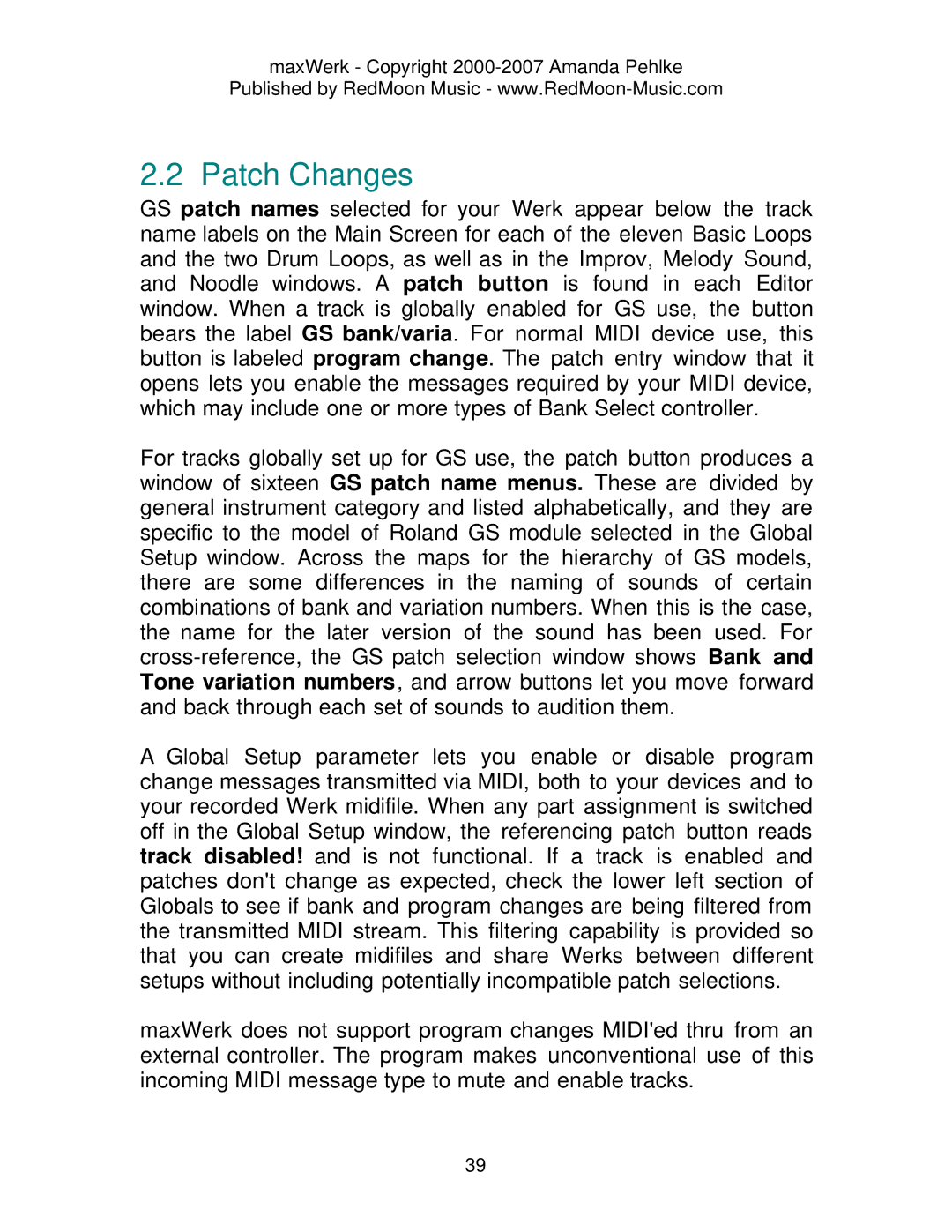 Roland Musical Instrument manual Patch Changes 