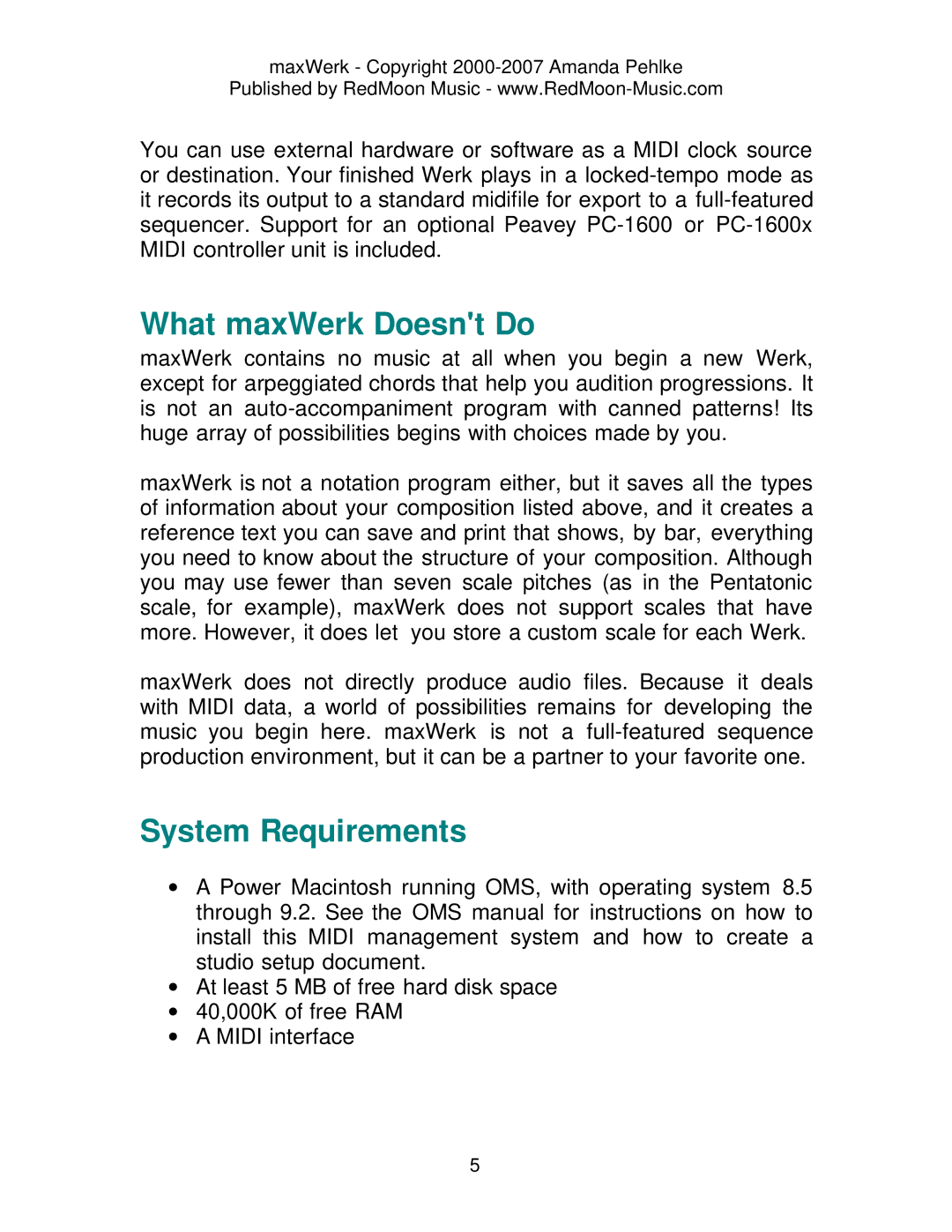 Roland Musical Instrument manual What maxWerk Doesnt Do 