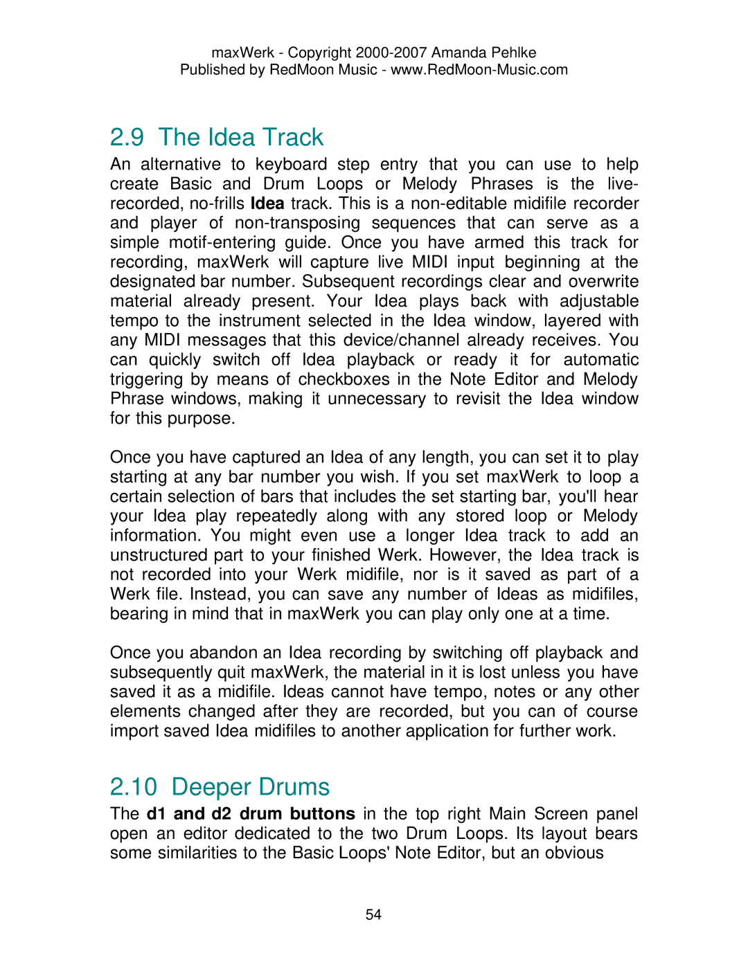 Roland Musical Instrument manual Idea Track, Deeper Drums 