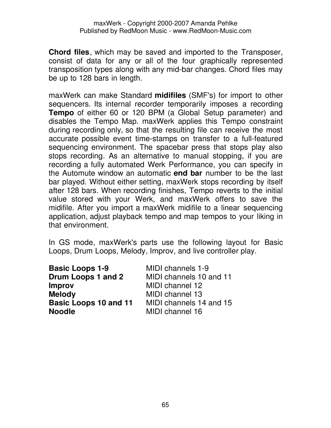 Roland Musical Instrument manual MaxWerk Copyright 2000-2007 Amanda Pehlke 