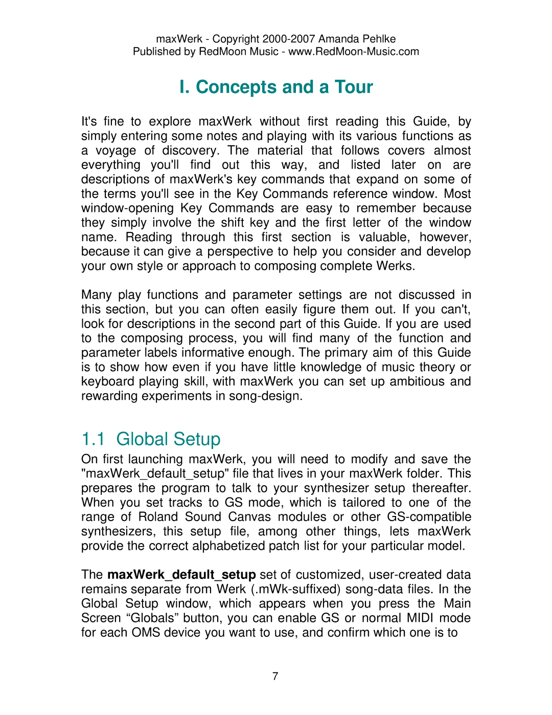 Roland Musical Instrument manual Concepts and a Tour, Global Setup 