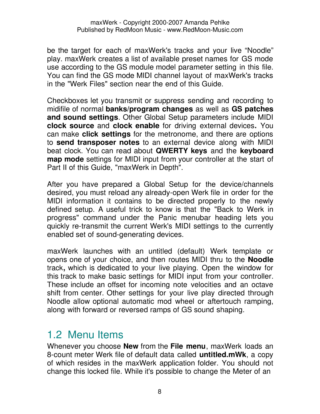 Roland Musical Instrument manual Menu Items 