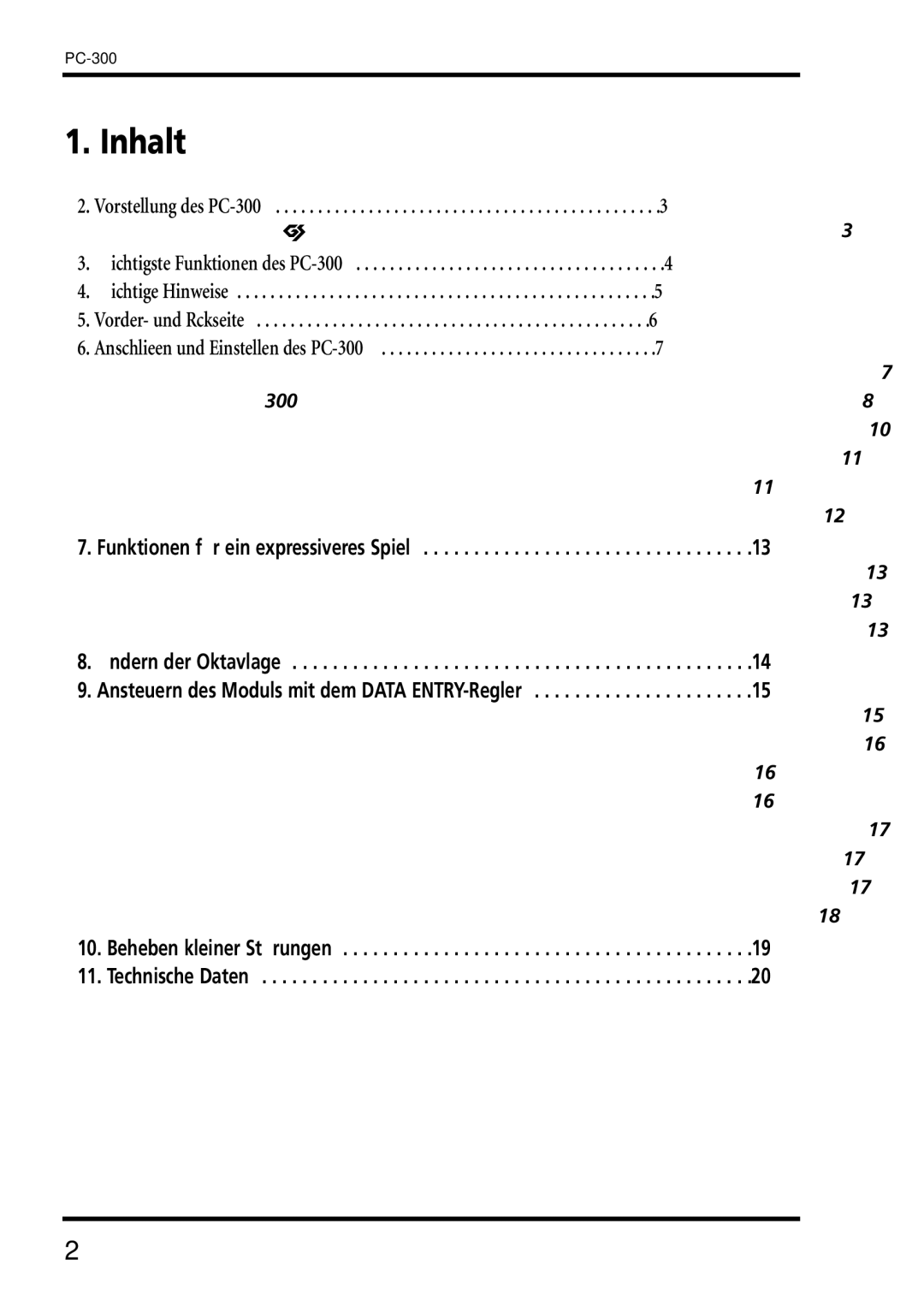 Roland PC-300 owner manual Inhalt, Was ist das GS-Format g?, Beheben kleiner Störungen Technische Daten 