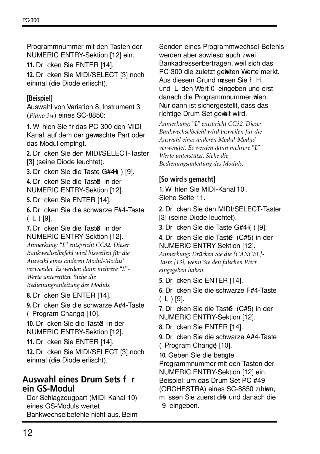 Roland PC-300 owner manual Auswahl eines Drum Sets für ein GS-Modul, Beispiel 