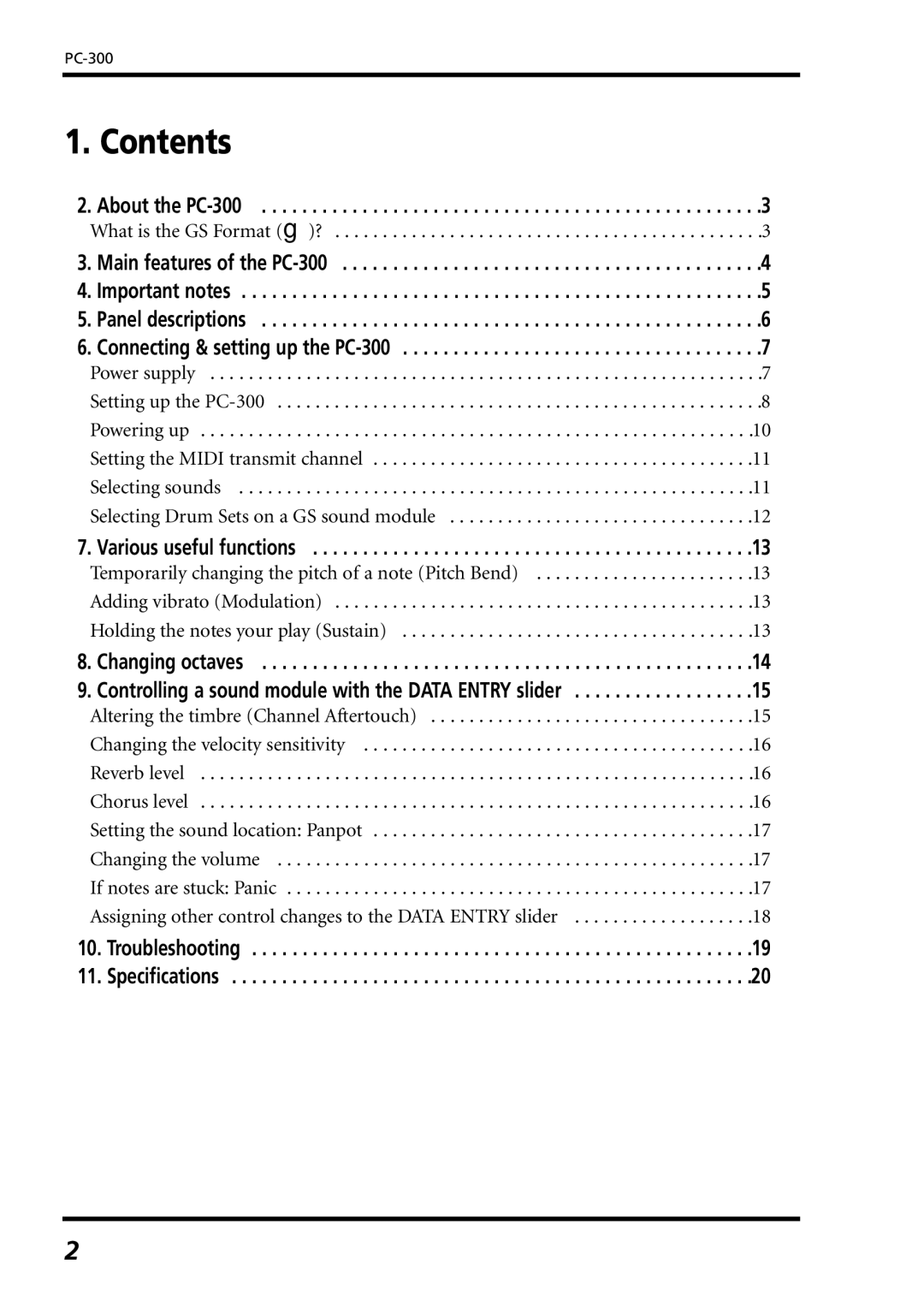 Roland PC-300 owner manual Contents 