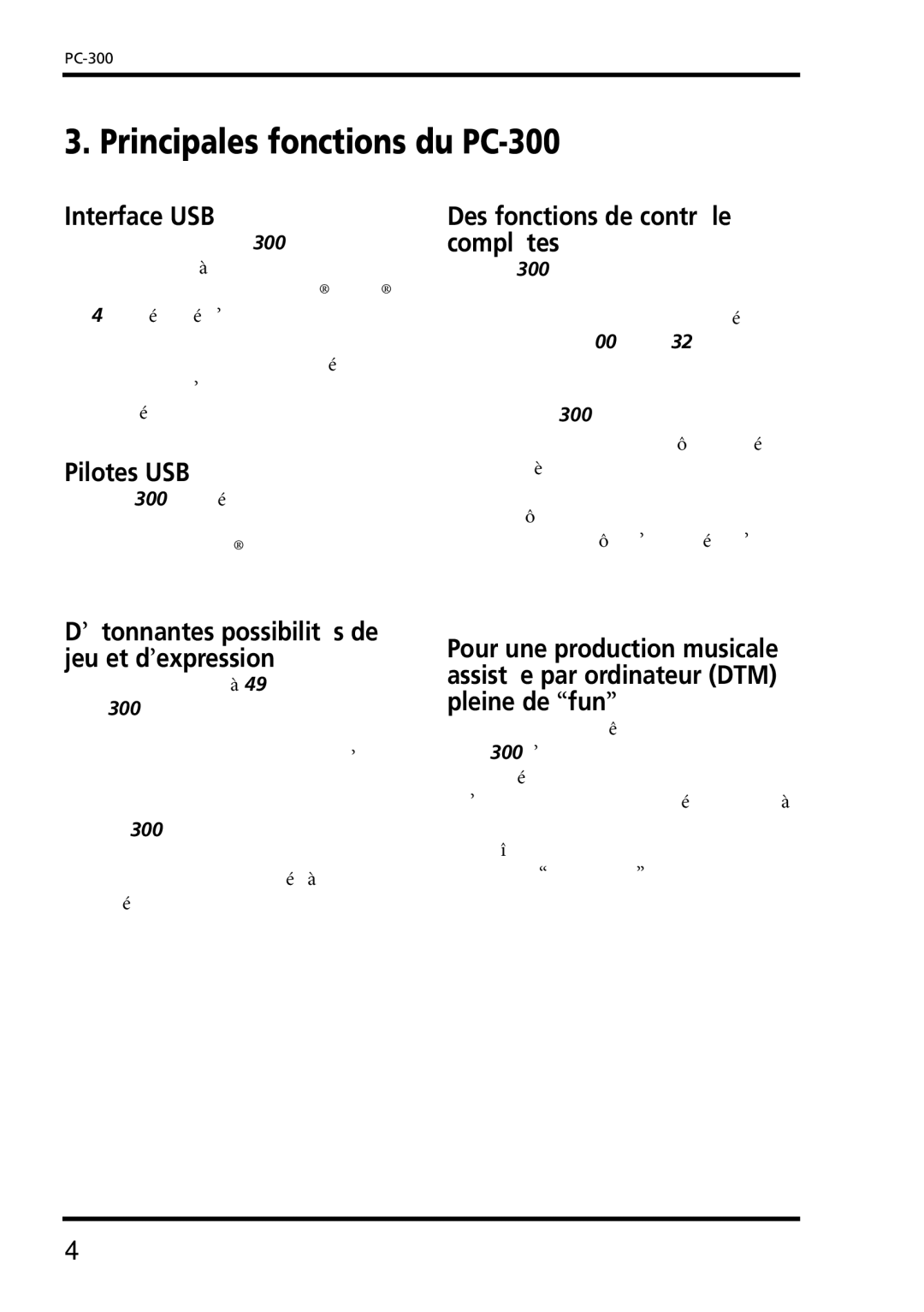 Roland owner manual Principales fonctions du PC-300, Interface USB, Pilotes USB, Des fonctions de contrôle complètes 