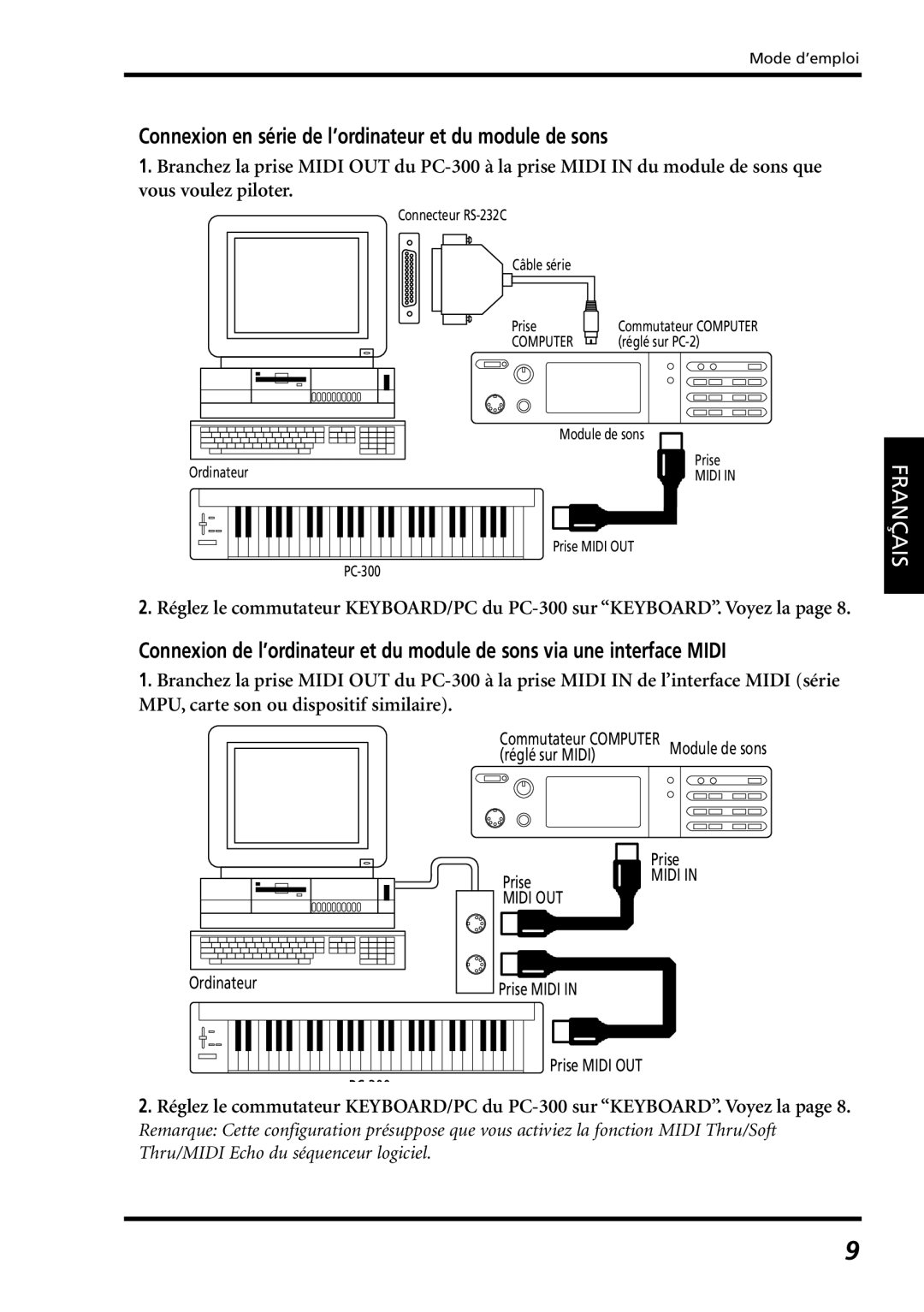 Roland PC-300 owner manual Connexion en série de l’ordinateur et du module de sons, Prise Midi OUT 