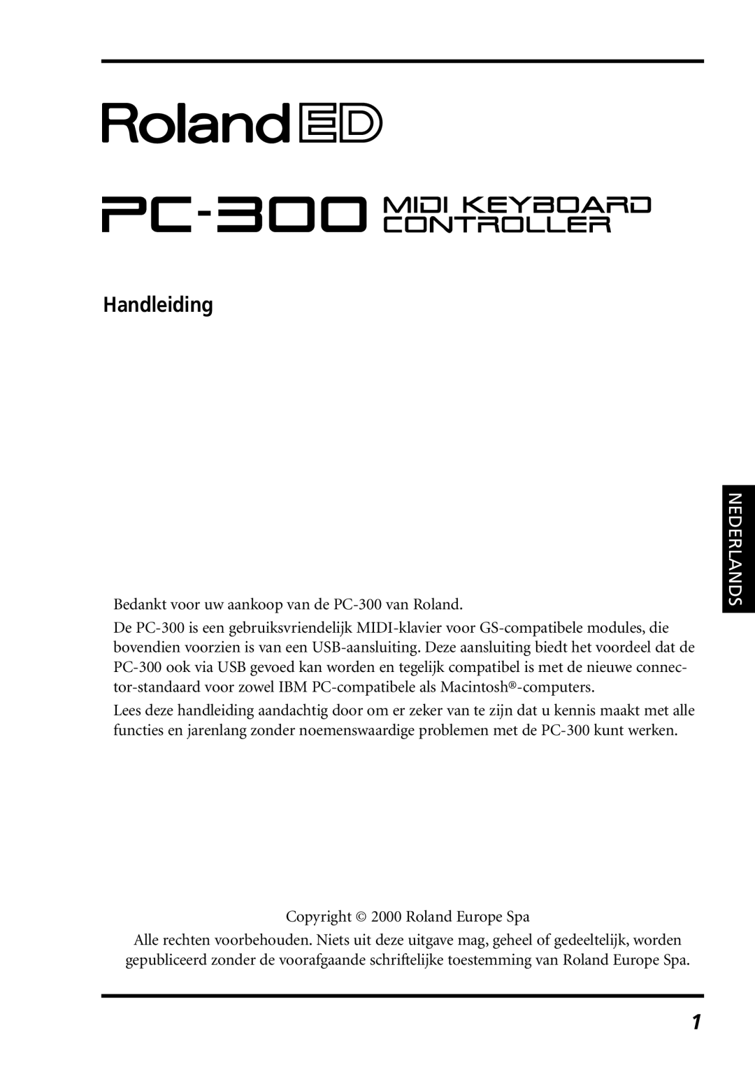 Roland PC-300 owner manual Handleiding 