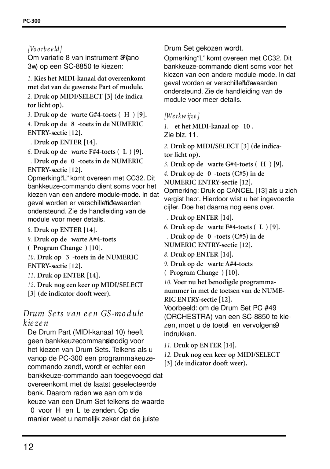 Roland PC-300 owner manual Drum Sets van een GS-module kiezen, Voorbeeld 