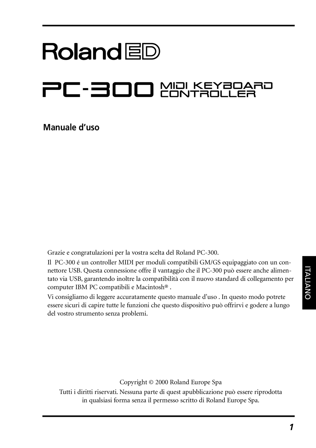 Roland PC-300 owner manual Manuale d’uso 