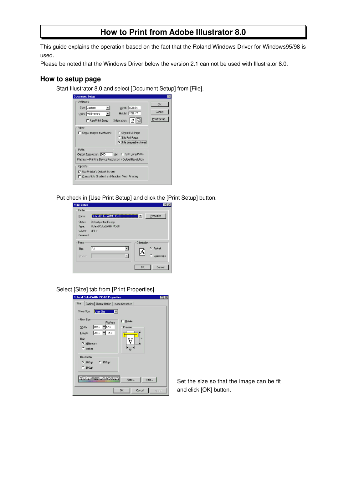 Roland PC-60 manual How to Print from Adobe Illustrator, How to setup 