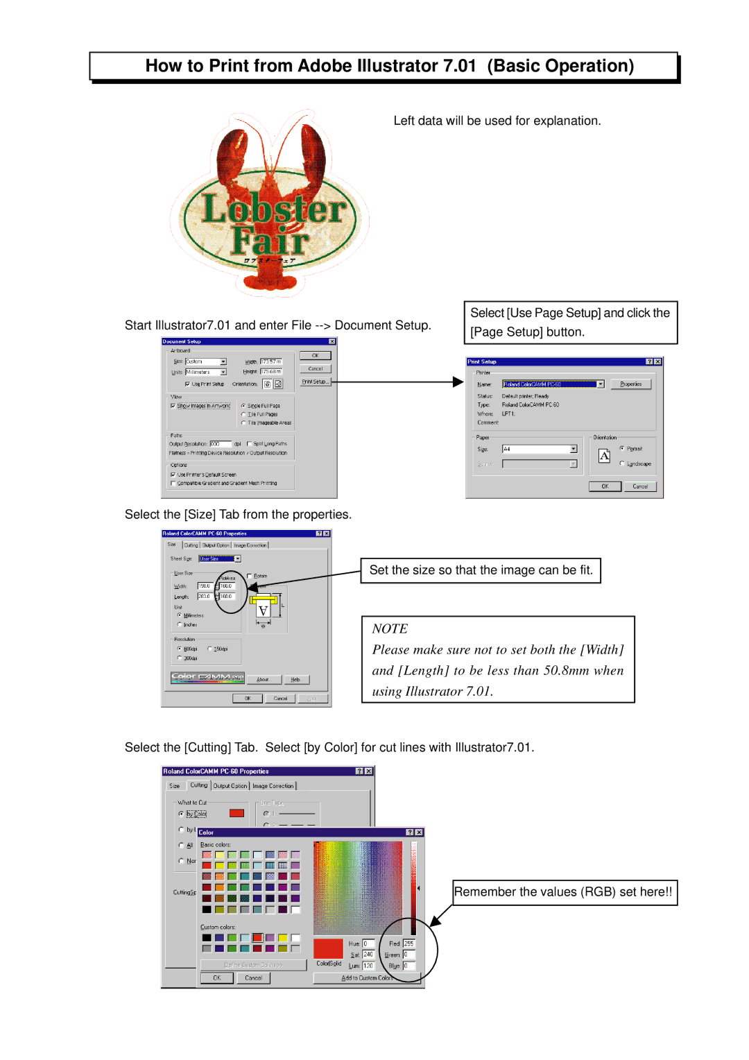 Roland PC-60 manual How to Print from Adobe Illustrator 7.01 Basic Operation 