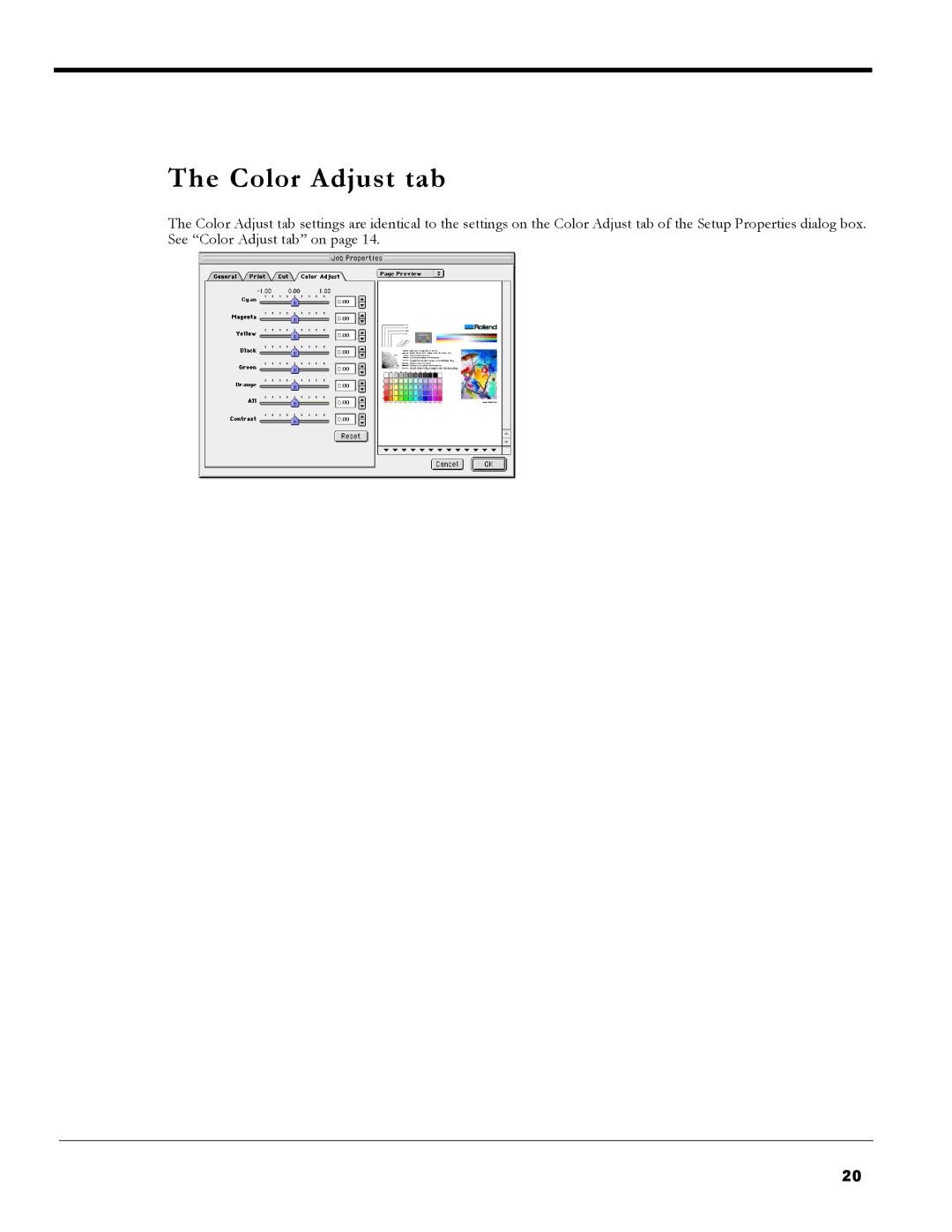 Roland PC-600 operation manual Color Adjust tab 