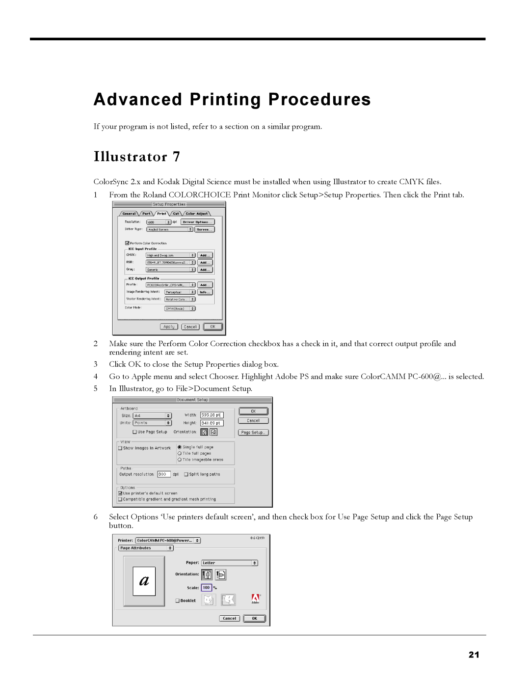 Roland PC-600 operation manual Advanced Printing Procedures, Illustrator 