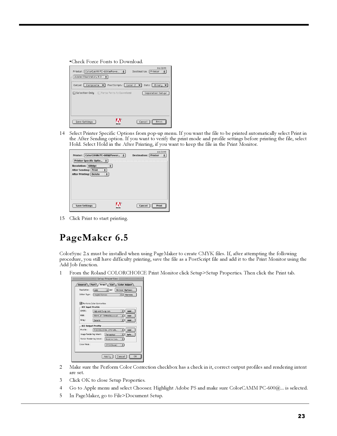 Roland PC-600 operation manual PageMaker 