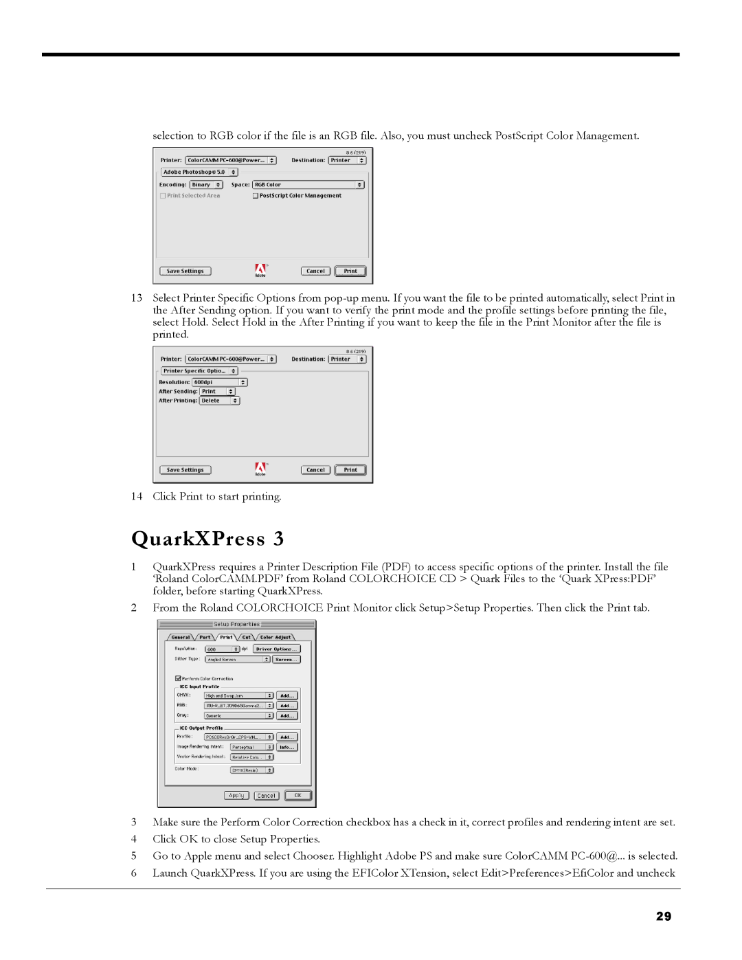 Roland PC-600 operation manual QuarkXPress 