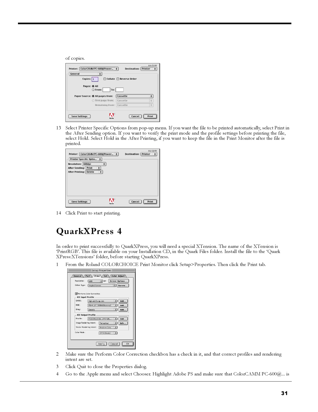 Roland PC-600 operation manual QuarkXPress 