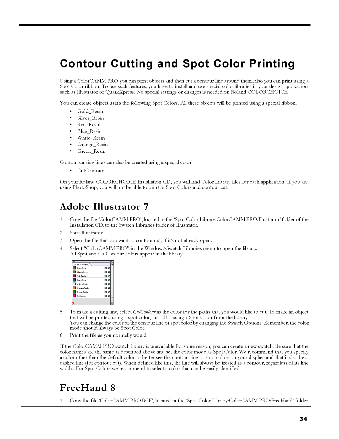 Roland PC-600 operation manual Contour Cutting and Spot Color Printing, Adobe Illustrator, FreeHand 