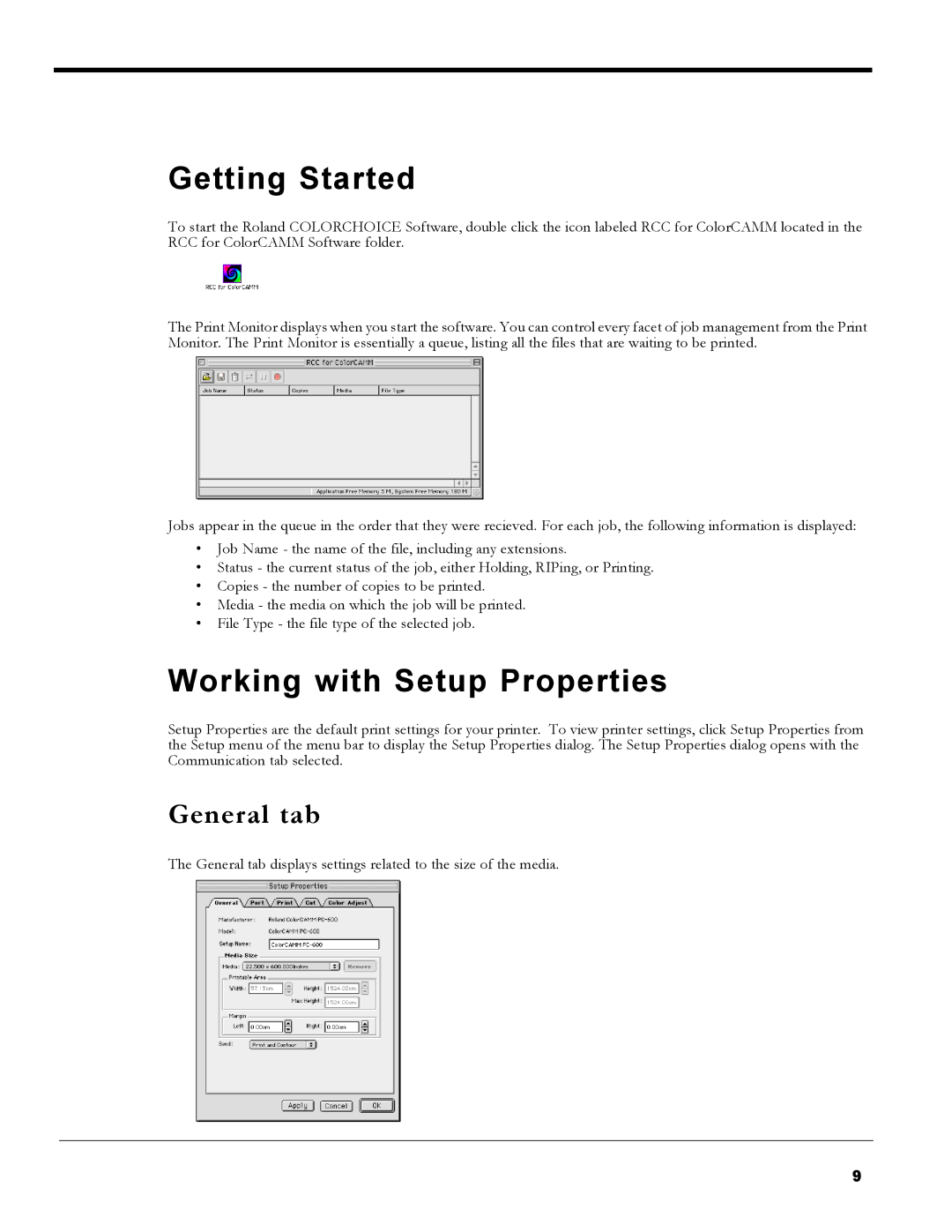 Roland PC-600 operation manual Getting Started, Working with Setup Properties, General tab 