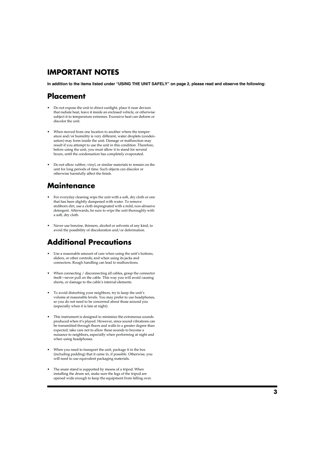 Roland PD-125/PD-105 owner manual Important Notes 