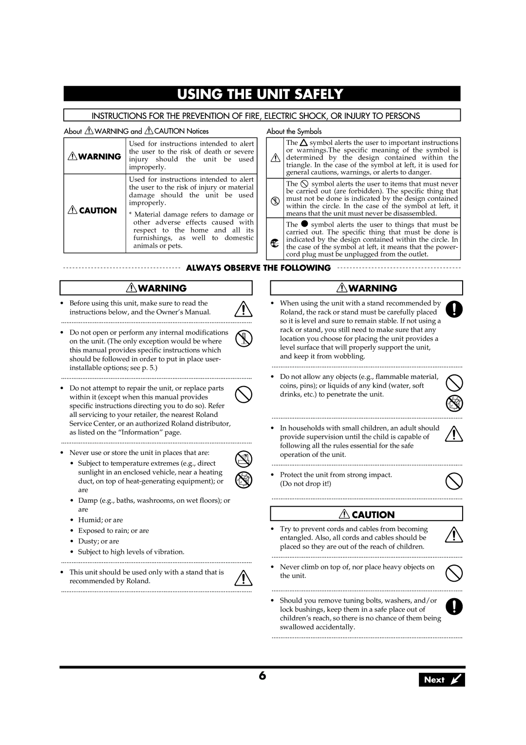 Roland PD-85 owner manual Next 