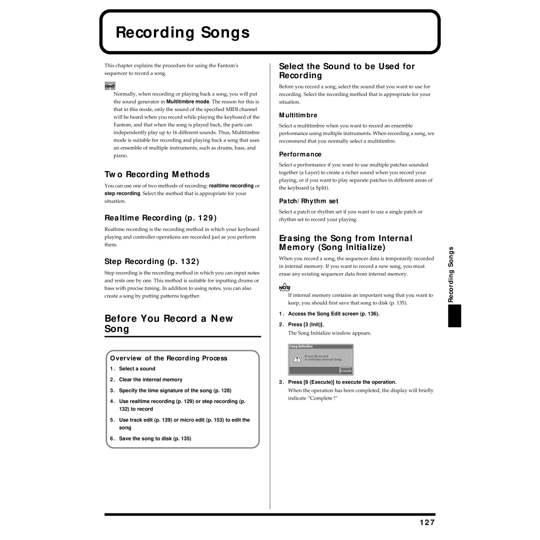 Roland Piano owner manual Recording Songs, Before You Record a New Song, Two Recording Methods 