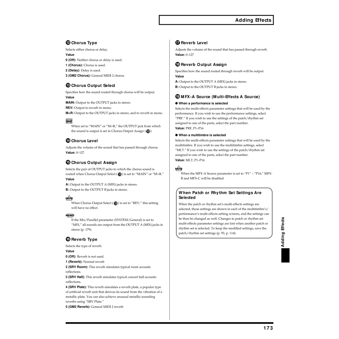 Roland Piano owner manual 173, MFX-A Source Multi-Effects a Source, When Patch or Rhythm Set Settings Are Selected 