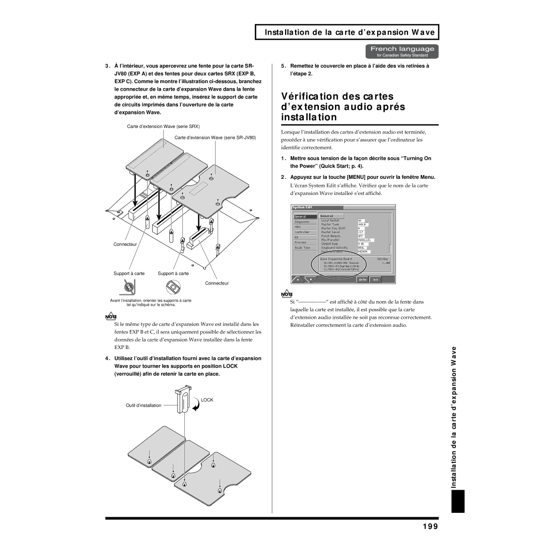 Roland Piano owner manual Installation de la carte d’expansion Wave, 199 