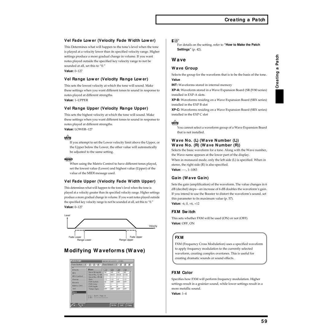 Roland Piano owner manual Modifying Waveforms Wave 