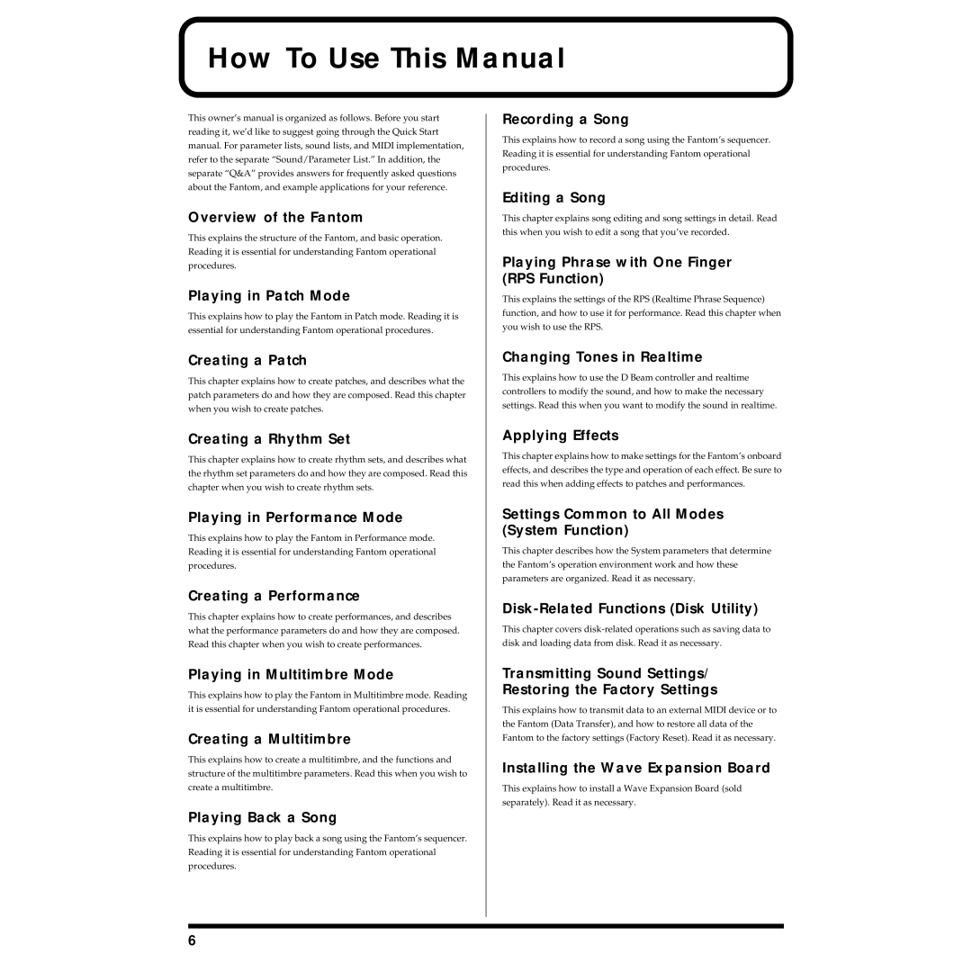 Roland Piano owner manual How To Use This Manual 