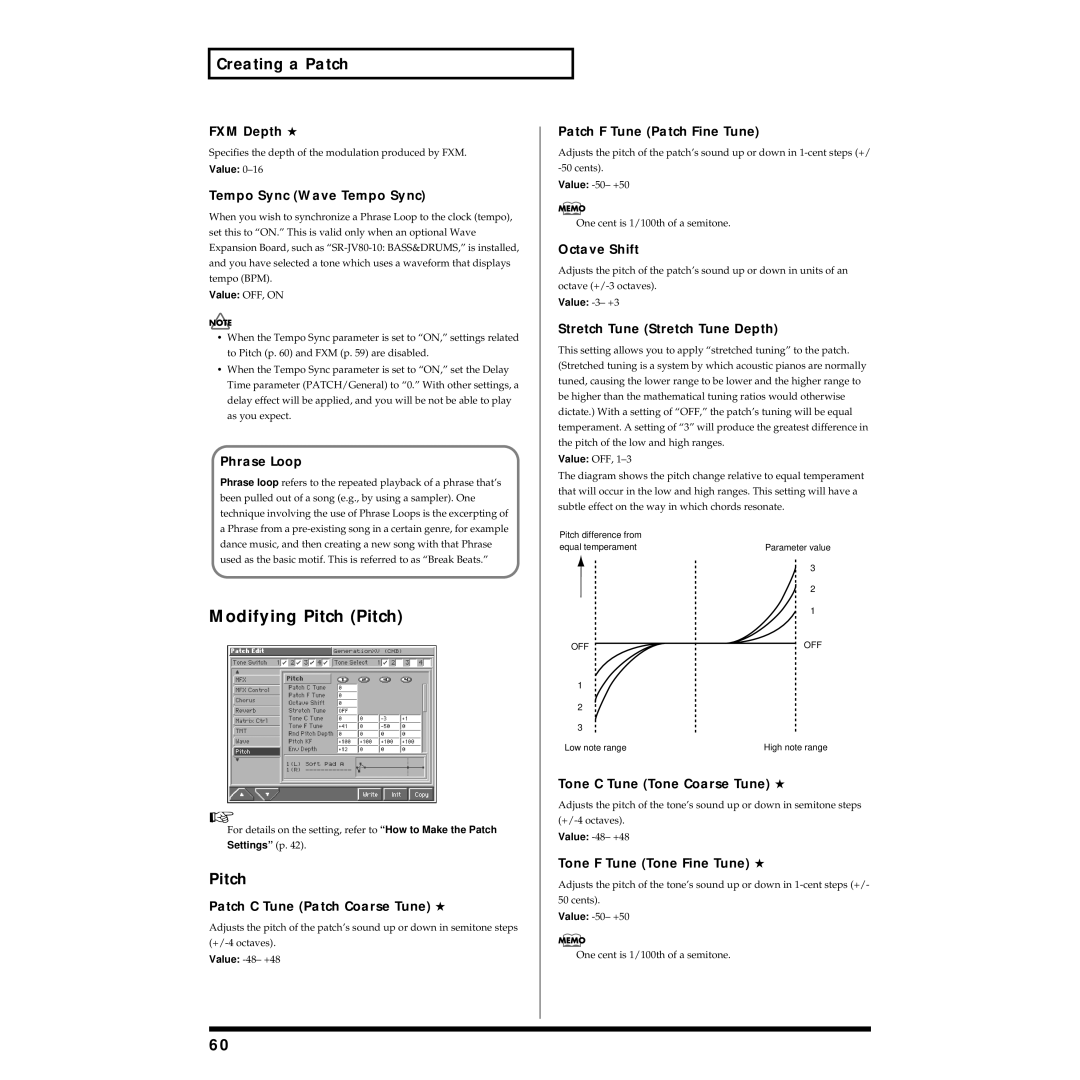 Roland Piano owner manual Modifying Pitch Pitch 