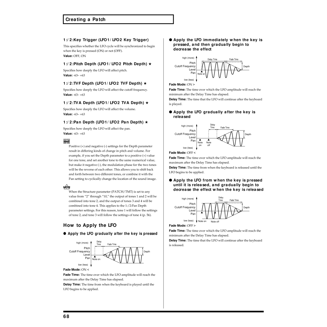 Roland Piano owner manual How to Apply the LFO 