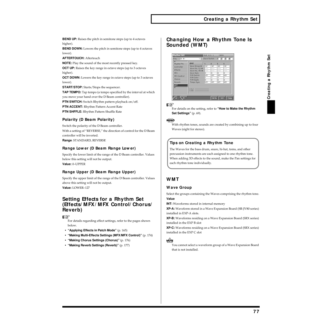 Roland Piano owner manual Changing How a Rhythm Tone Is Sounded WMT, Tips on Creating a Rhythm Tone 