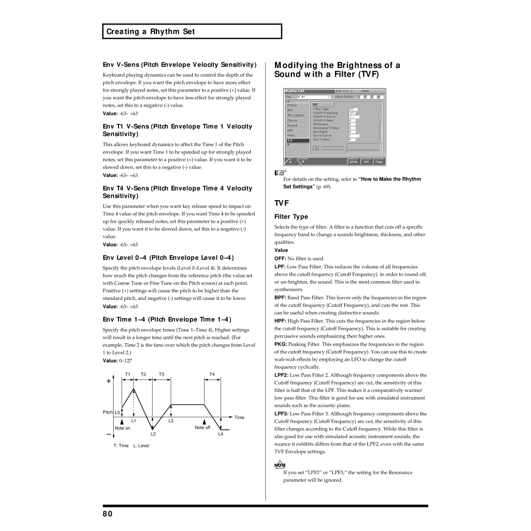 Roland Piano owner manual Modifying the Brightness of a Sound with a Filter TVF 