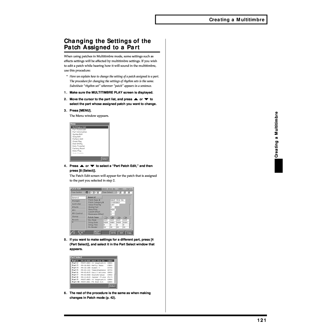 Roland Piano owner manual Changing the Settings of the Patch Assigned to a Part, Creating a Multitimbre 