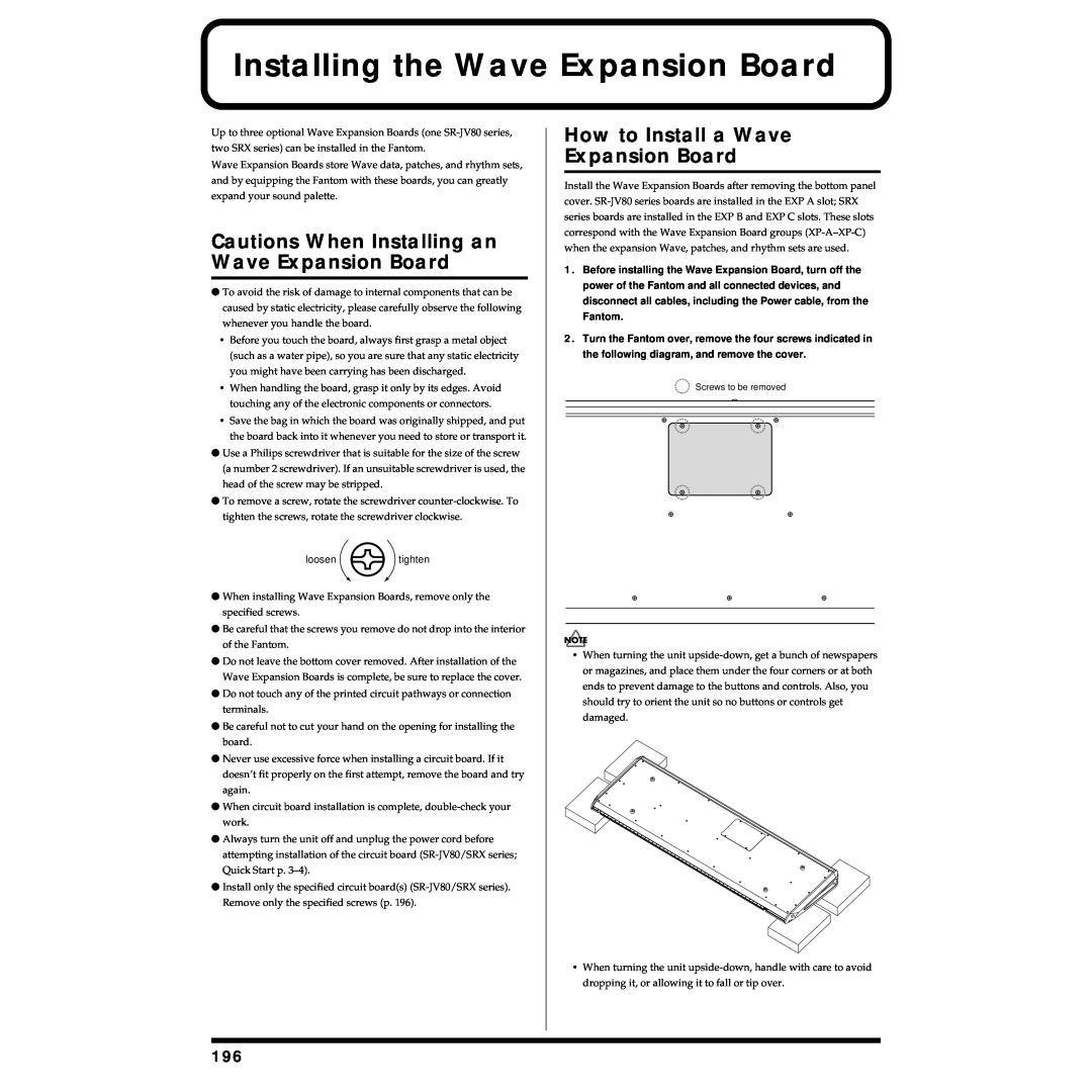 Roland Piano owner manual Installing the Wave Expansion Board, Cautions When Installing an Wave Expansion Board 