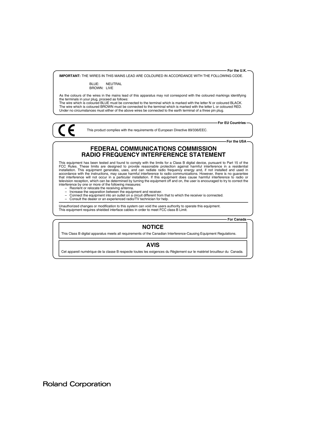 Roland PK-7 owner manual Avis 